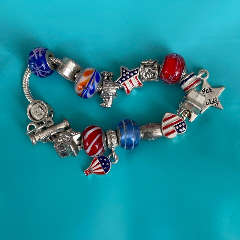 Best brand Fourth of July bracelet. Beaded, red white and blue.
